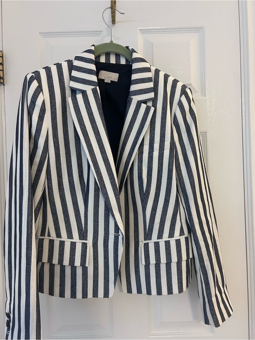 LOFT Navy & White Striped Tailored Blazer